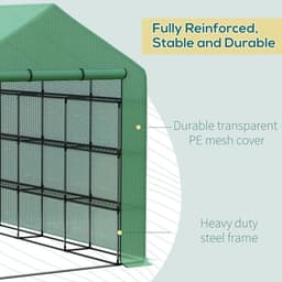 image-Poly Tunnel Steeple Walk in Greenhouse Removable Cover Shelves 244x180x210cm