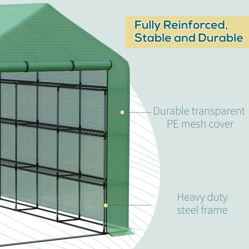 image-Poly Tunnel Steeple Walk in Greenhouse Removable Cover Shelves 244x180x210cm