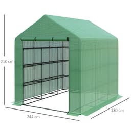 image-Poly Tunnel Steeple Walk in Greenhouse Removable Cover Shelves 244x180x210cm