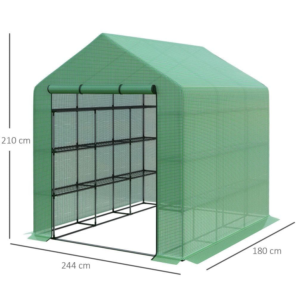 image-Poly Tunnel Steeple Walk in Greenhouse Removable Cover Shelves 244x180x210cm