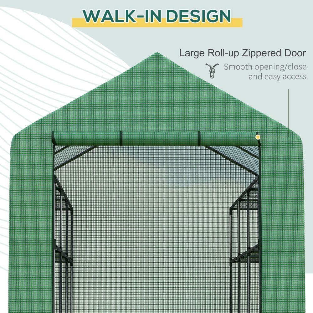 image-Poly Tunnel Steeple Walk in Greenhouse Removable Cover Shelves 244x180x210cm