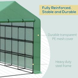 image-Poly Tunnel Steeple Walk in Greenhouse Removable Cover Shelves 244x180x210cm