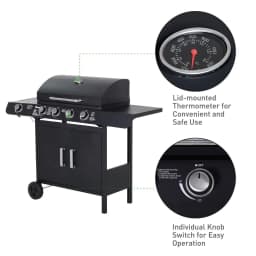 image-4+1 Gas BBQ Grill with Wheels, Steel-Black