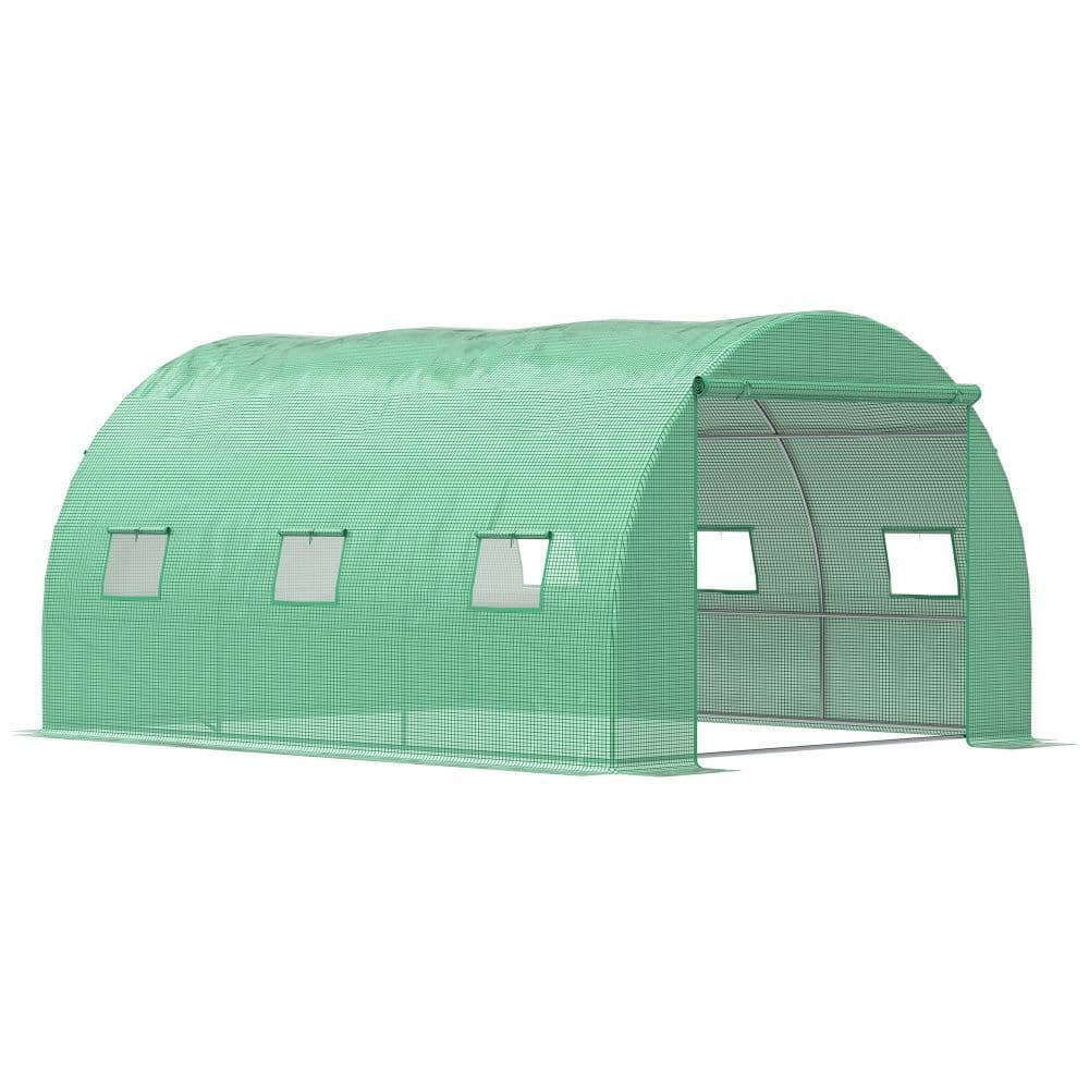 image-4x3x2m Tunnel Greenhouse Walk-In Hot House Roll Up Door & 6 Windows-Green