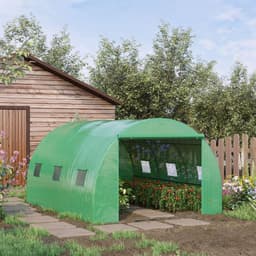 image-4x3x2m Tunnel Greenhouse Walk-In Hot House Roll Up Door & 6 Windows-Green