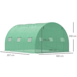 image-4x3x2m Tunnel Greenhouse Walk-In Hot House Roll Up Door & 6 Windows-Green