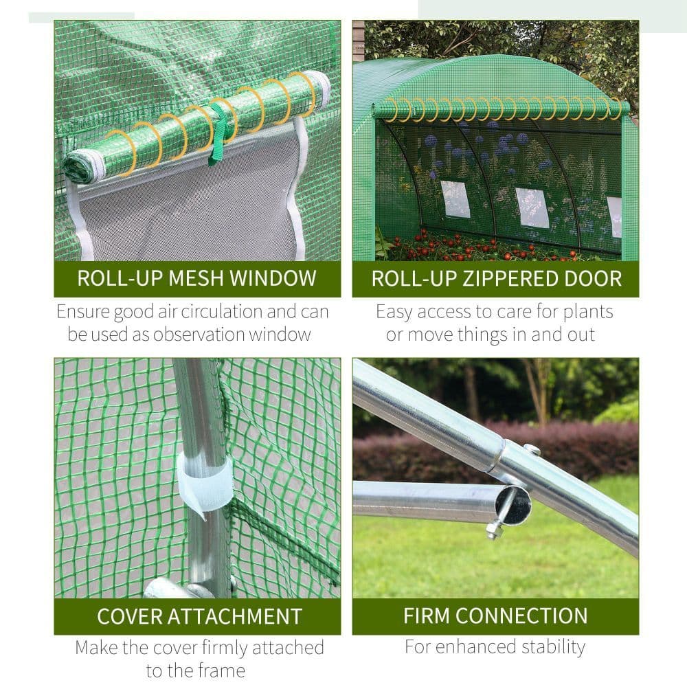 image-4x3x2m Tunnel Greenhouse Walk-In Hot House Roll Up Door & 6 Windows-Green