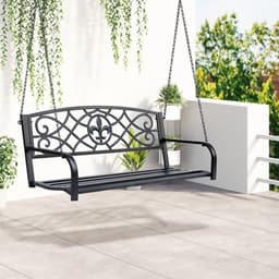 image-Steel Fleur-de-Lis Design Porch Swing Seat Bench with Chains