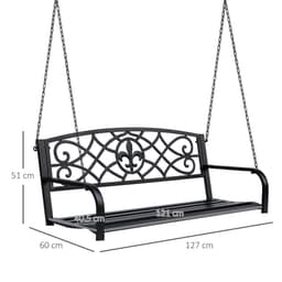 image-Steel Fleur-de-Lis Design Porch Swing Seat Bench with Chains