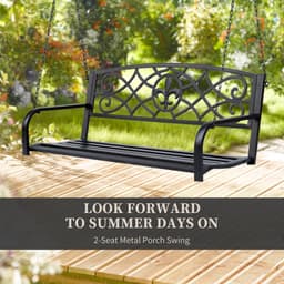 image-Steel Fleur-de-Lis Design Porch Swing Seat Bench with Chains
