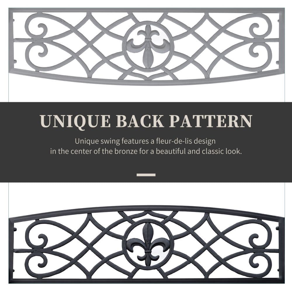 image-Steel Fleur-de-Lis Design Porch Swing Seat Bench with Chains