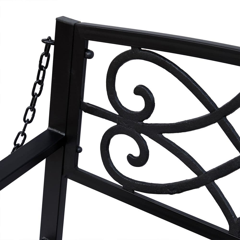 image-Steel Fleur-de-Lis Design Porch Swing Seat Bench with Chains