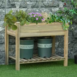 image-Raised Garden Bed with Legs and Storage Shelf, Elevated Wooden Planter Box,