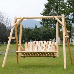 image-Outdoor 2 Seater Porch Swing Wooden Rustic Patio Bench Hammock w/ Armrest