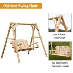 image-Outdoor 2 Seater Porch Swing Wooden Rustic Patio Bench Hammock w/ Armrest