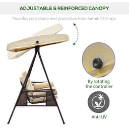 image-Steel Swing Chair Hammock Garden 3 Seater Canopy Cushion Shelter Beige