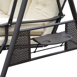 image-Steel Swing Chair Hammock Garden 3 Seater Canopy Cushion Shelter Beige