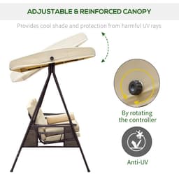 image-Steel Swing Chair Hammock Garden 3 Seater Canopy Cushion Shelter Beige
