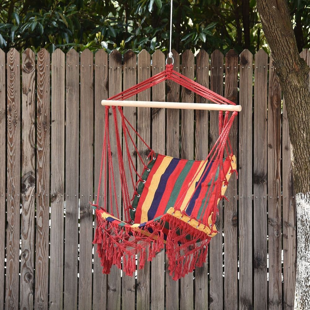 image-Hammock Chair Swing Colourful Striped Seat Porch Indoor Outdoor Hanging Beach