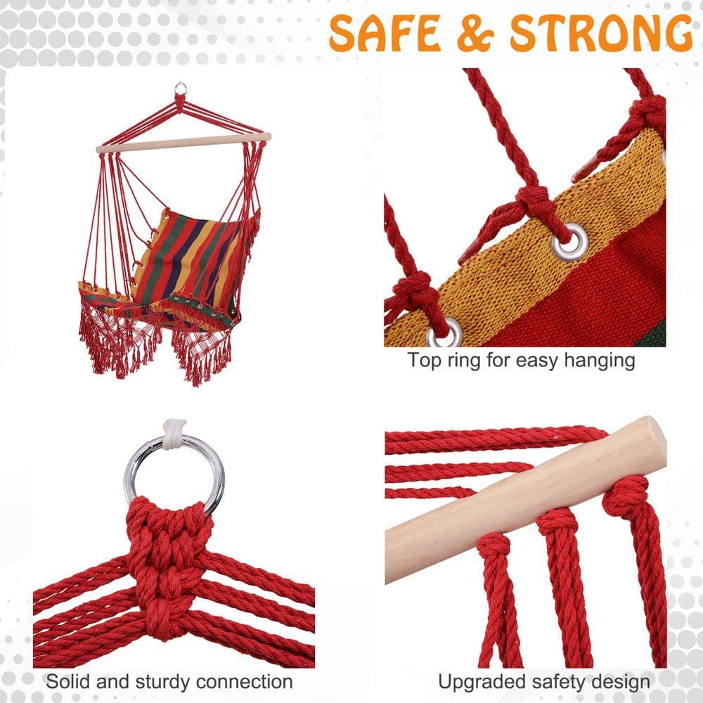 image-Hammock Chair Swing Colourful Striped Seat Porch Indoor Outdoor Hanging Beach