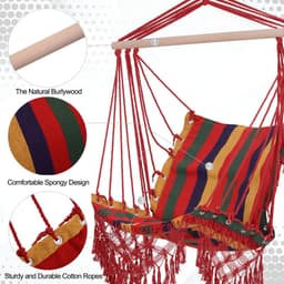 image-Hammock Chair Swing Colourful Striped Seat Porch Indoor Outdoor Hanging Beach