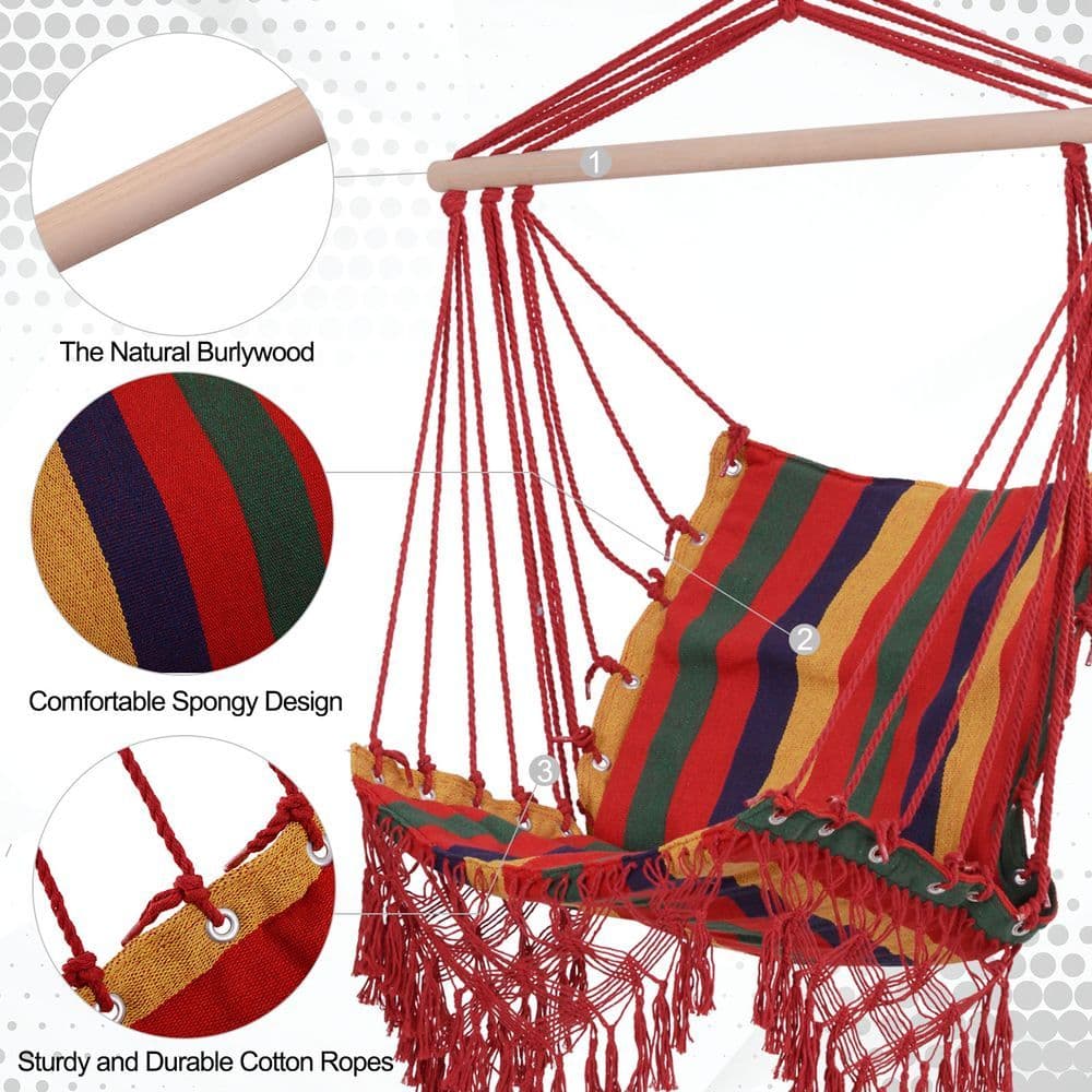 image-Hammock Chair Swing Colourful Striped Seat Porch Indoor Outdoor Hanging Beach
