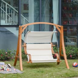 image-Wooden Porch Swing Chair A-Frame Wood Log Swing Bench Chair
