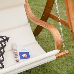 image-Wooden Porch Swing Chair A-Frame Wood Log Swing Bench Chair