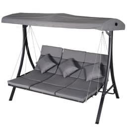image-Steel Pipe 3-Seater Outdoor Garden Recliner Swing Chair Grey