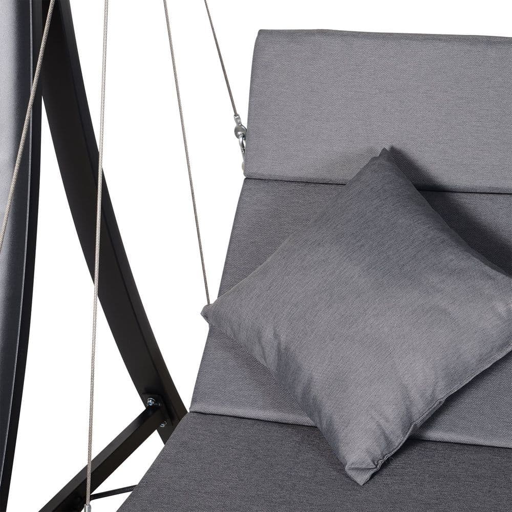 image-Steel Pipe 3-Seater Outdoor Garden Recliner Swing Chair Grey