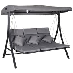 image-Steel Pipe 3-Seater Outdoor Garden Recliner Swing Chair Grey
