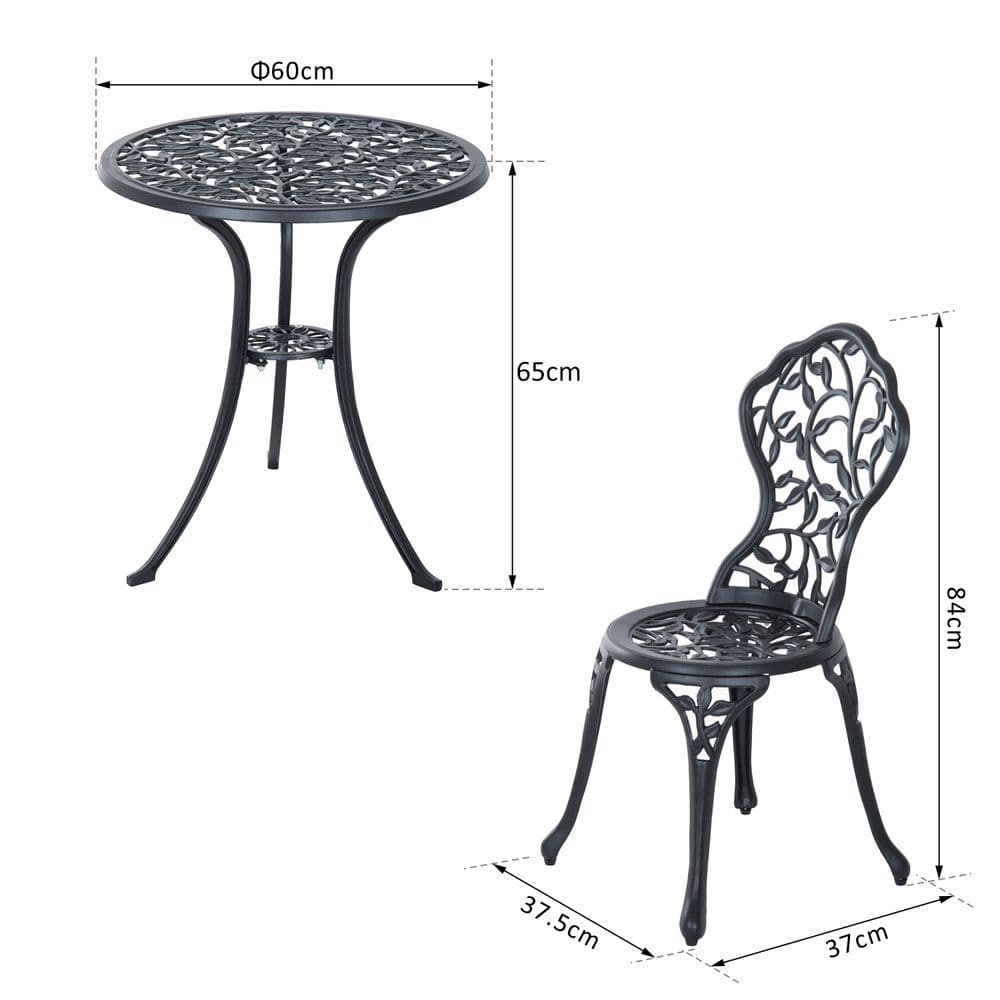 image-Cast Aluminium 3 Pcs Bistro Set-Black