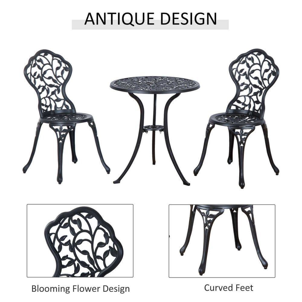 image-Cast Aluminium 3 Pcs Bistro Set-Black
