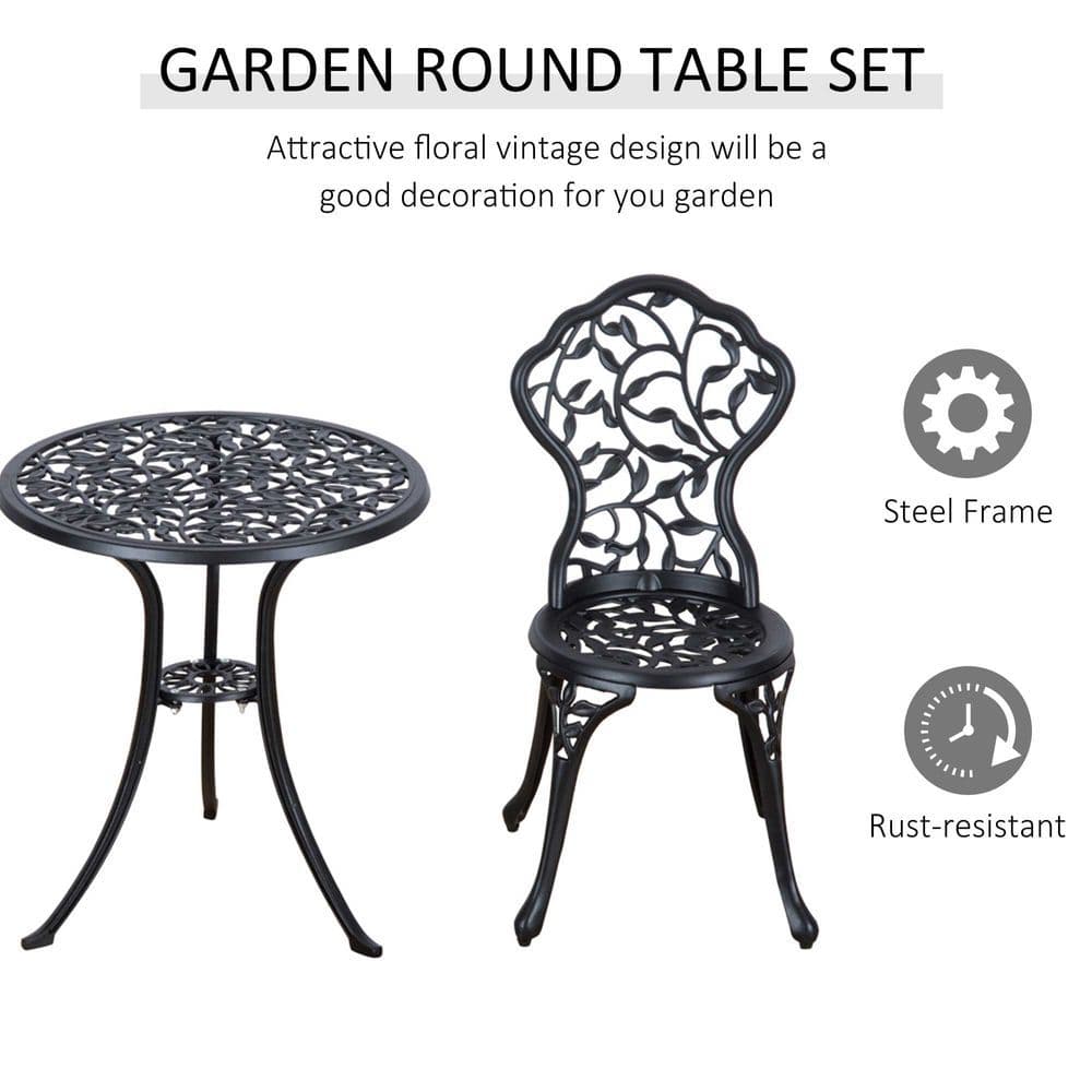 image-Cast Aluminium 3 Pcs Bistro Set-Black