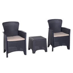 image-3-PCS Garden Coffee Set Rattan Chair with Coffee Table Cushion High Load Patio