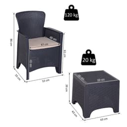 image-3-PCS Garden Coffee Set Rattan Chair with Coffee Table Cushion High Load Patio