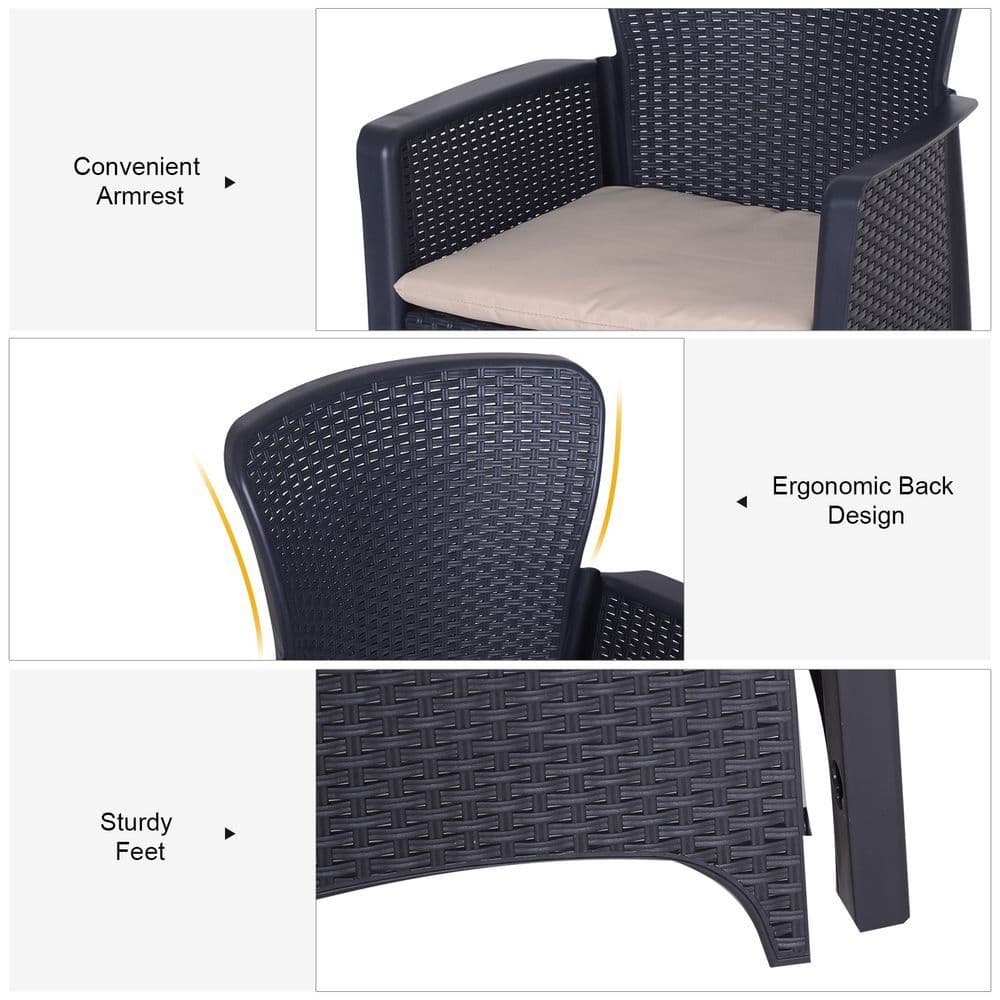image-3-PCS Garden Coffee Set Rattan Chair with Coffee Table Cushion High Load Patio