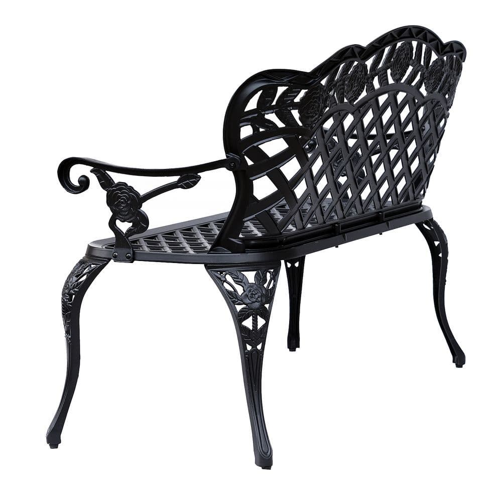 image-Garden Bench, Cast Aluminium, 107Lx58Wx85H cm-Black