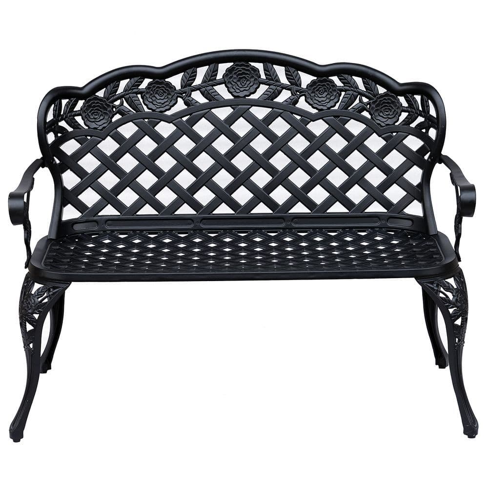 image-Garden Bench, Cast Aluminium, 107Lx58Wx85H cm-Black