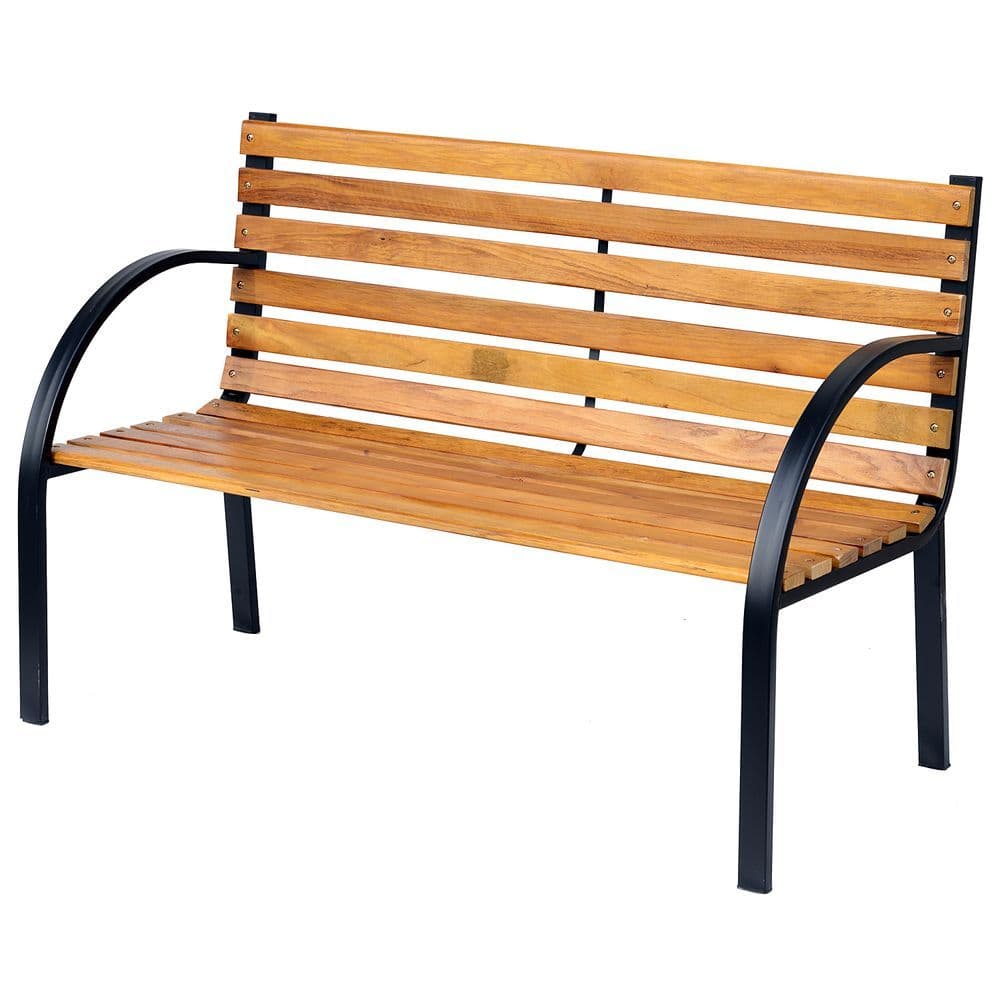 image-Garden Bench, 122Lx60Wx80H cm-Steel/Wood