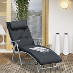 image-Steel Frame Outdoor Garden Padded Sun Lounger w/ Pillow Black