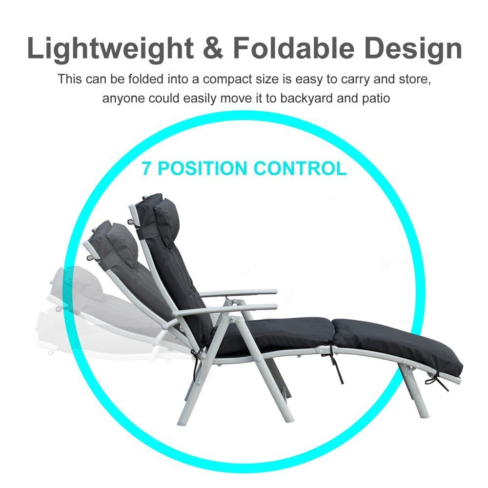 image-Steel Frame Outdoor Garden Padded Sun Lounger w/ Pillow Black