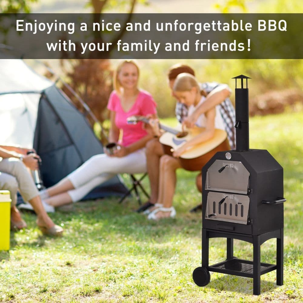 image-Stainless Steel 2-Tier Outdoor Charcoal Pizza Oven