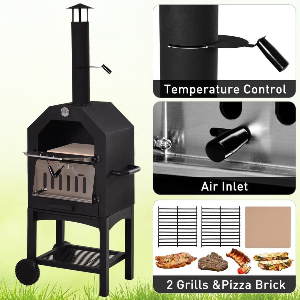 image-Stainless Steel 2-Tier Outdoor Charcoal Pizza Oven