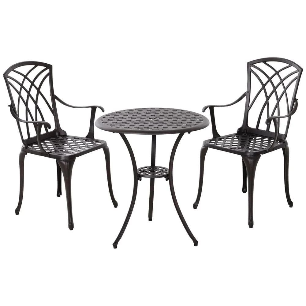 image-Cast Aluminium 2-Seater Outdoor Garden Table & Chair Set Brown