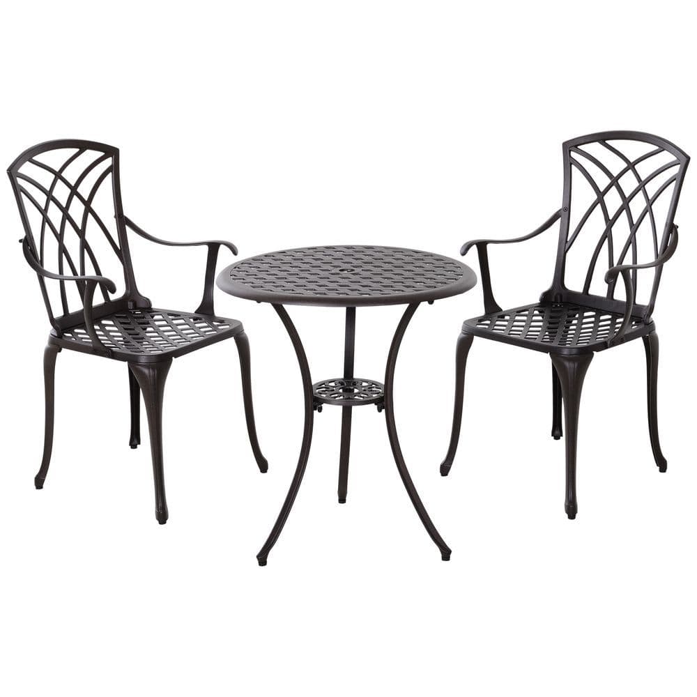 image-Cast Aluminium 2-Seater Outdoor Garden Table & Chair Set Brown