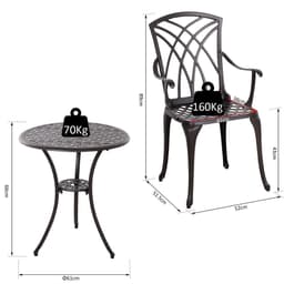 image-Cast Aluminium 2-Seater Outdoor Garden Table & Chair Set Brown