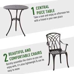 image-Cast Aluminium 2-Seater Outdoor Garden Table & Chair Set Brown