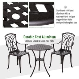 image-Cast Aluminium 2-Seater Outdoor Garden Table & Chair Set Brown