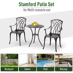 image-Cast Aluminium 2-Seater Outdoor Garden Table & Chair Set Brown